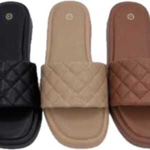 Quilted Slide Sandals in Black, Beige, and Brown